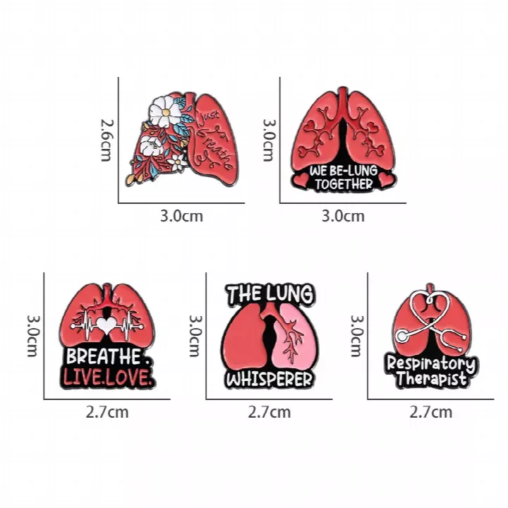 Custom Red Heart Beating Badge，heart shape metal enamel，respiratory therapists logo wholesales metal