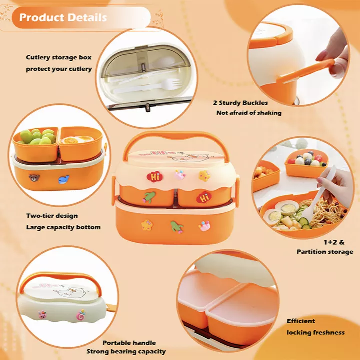 Liswindh Wholesales Cute Cartoon Orange Bento Lunch Box with Bag