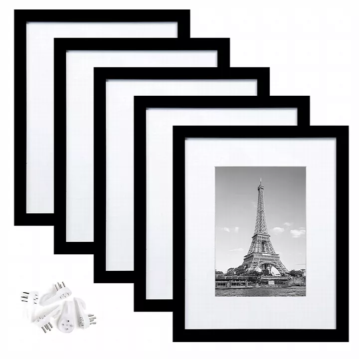 Fashion Set of 5 Black Picture Frames with Back Plates